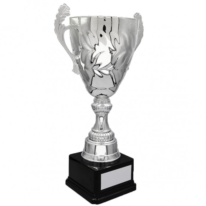 SILVER HANDLED CONICAL TROPHY CUP ON SILVER RISER AVAILABLE IN 3 SIZES